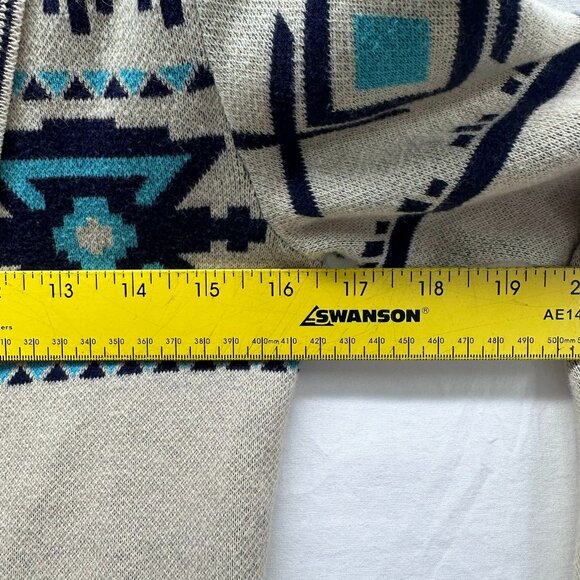 If It Were Me Open Cardigan Sweater Womens Size S Cream Blue Aztec 100% Cotton - Picture 8 of 10